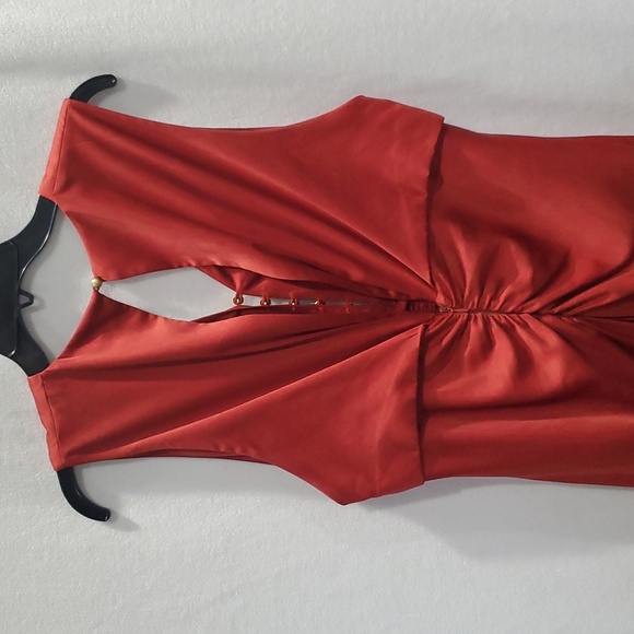 Topshop Ruched Red Satin Dress - Size 14 - Picture 10 of 10